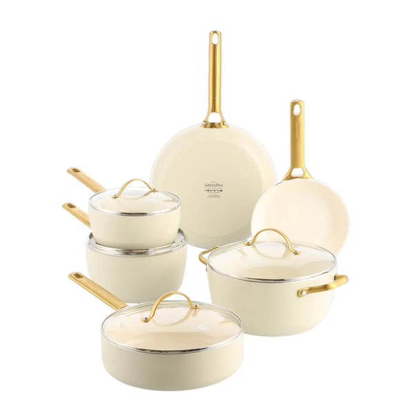 GreenPan Padova Reserve gryt- och stekpanneset, 10 delar – Crème