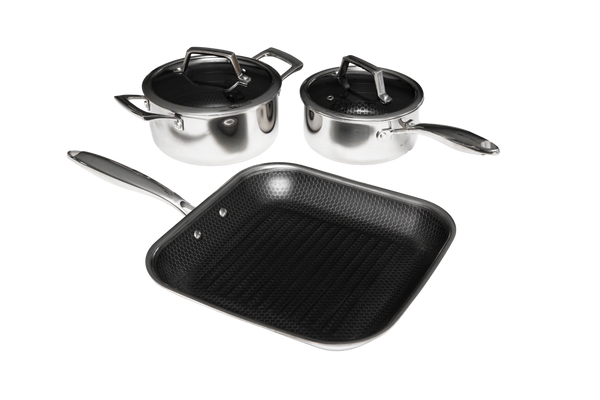 Hâws Santo Kastrull 1,5 L, Gryta 2,2 L med lock & Grillpanna 28 cm Hybridbeläggning