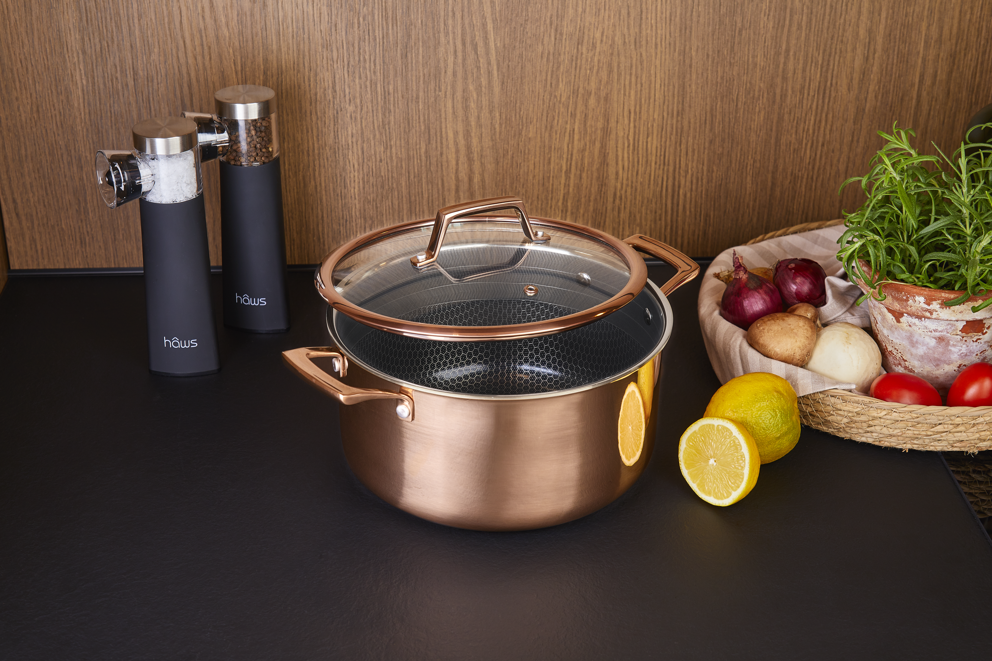 Hâws Santo Gryta 5,8 L med lock Hybridbeläggning Rose Gold