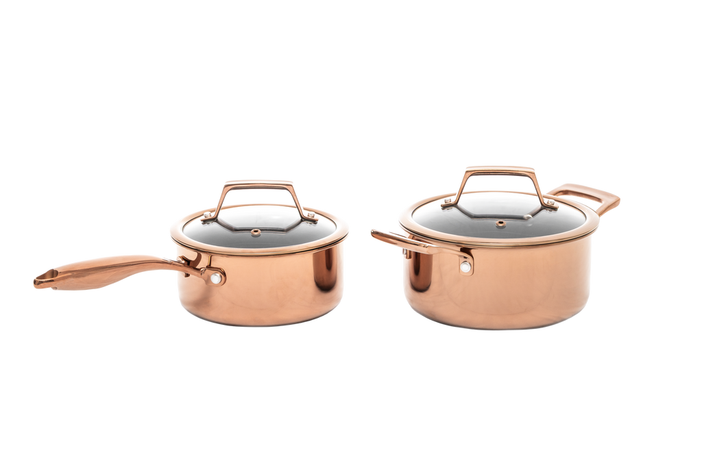 Hâws Santo Set: Kastrull 1,5 L & Gryta 2,2 L med lock Hybridbeläggning Rose Gold