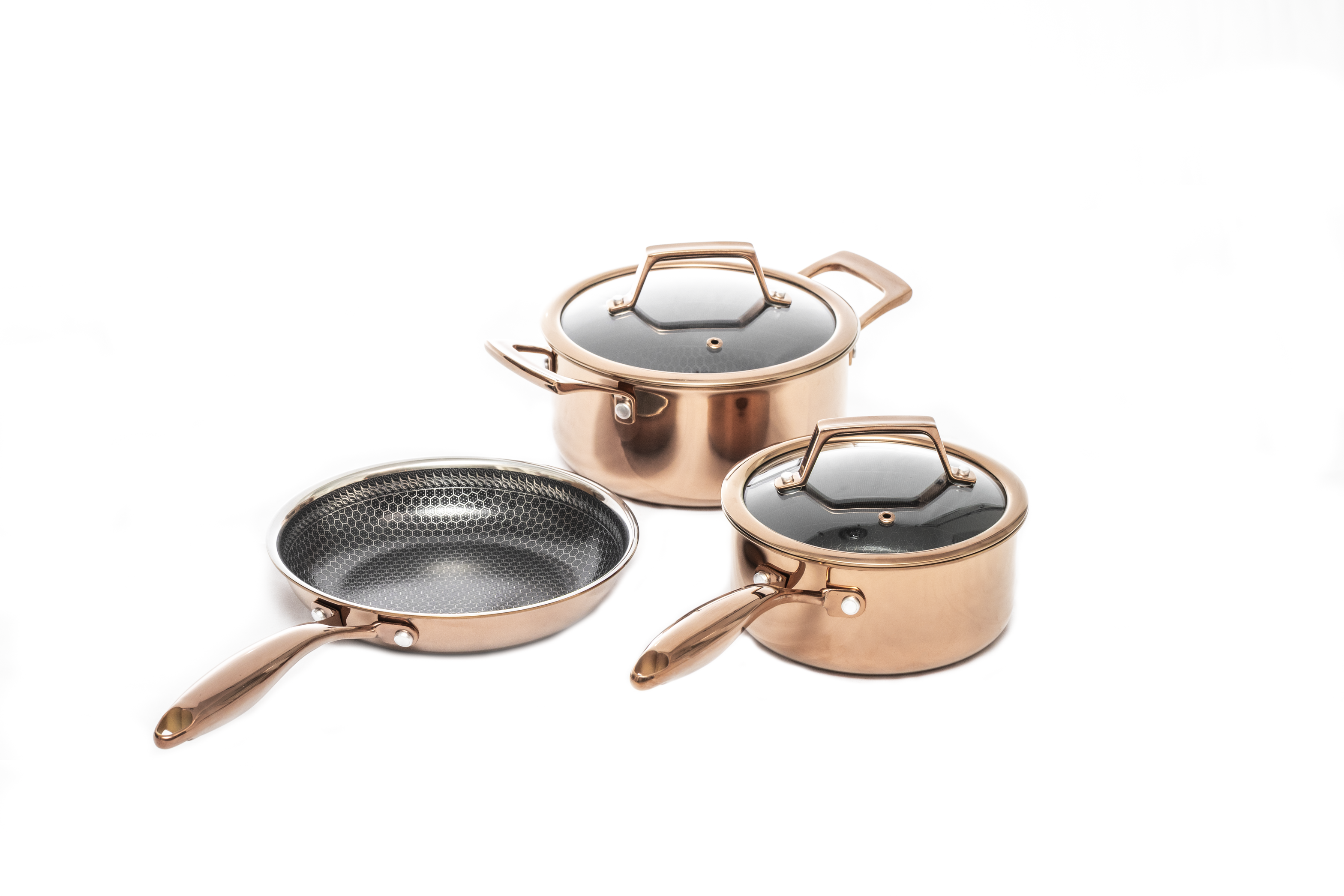 Hâws Santo Set: Kastrull 1,5 L, Gryta 2,2 L & Stekpanna 20 cm Hybridbeläggning Rose Gold