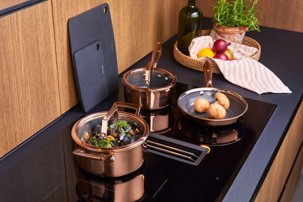 Hâws Santo Set: Kastrull 1,5 L, Gryta 2,2 L & Stekpanna 20 cm Hybridbeläggning Rose Gold