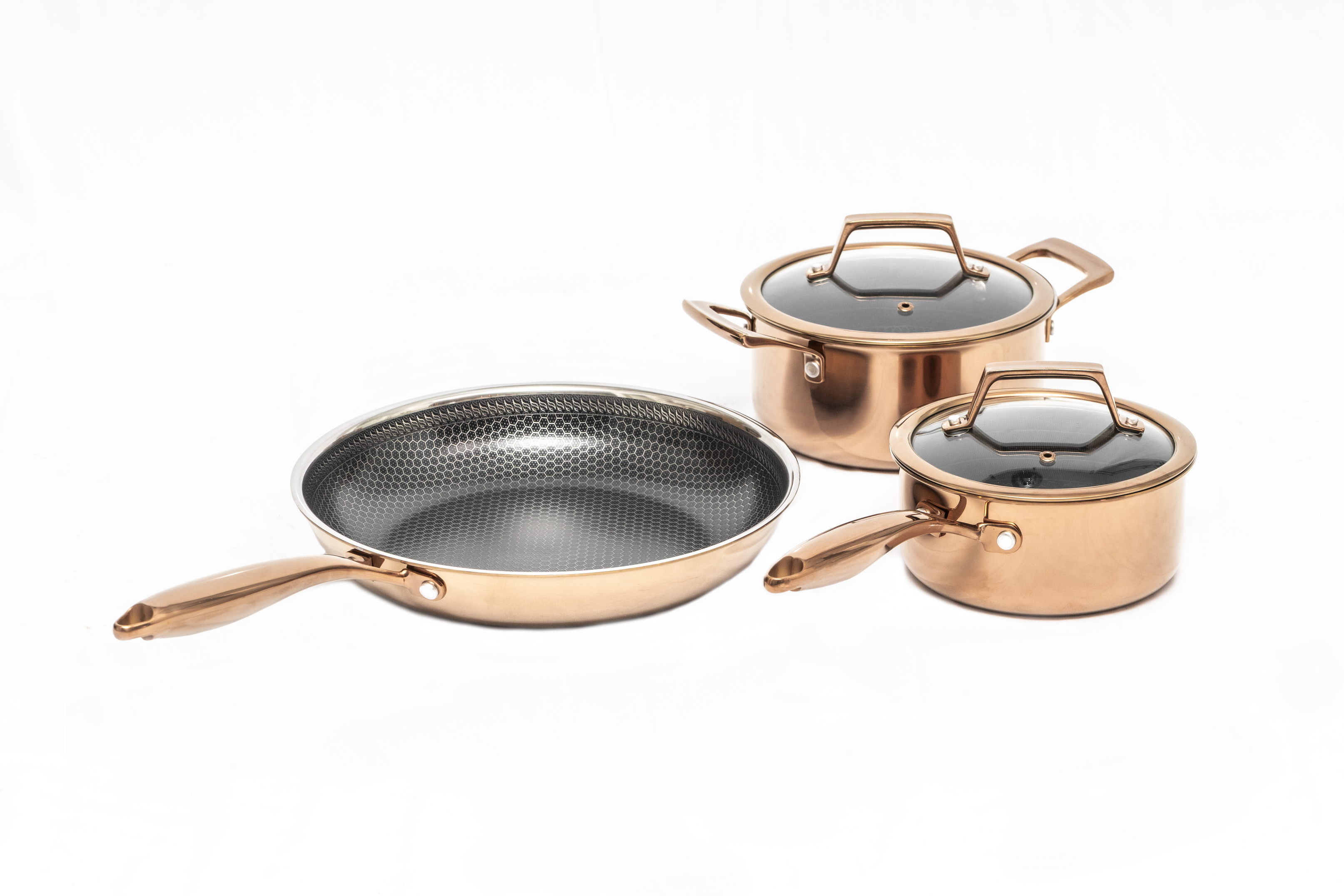 Hâws Santo Set: Kastrull 1,5 L, Gryta 2,2 L & Stekpanna 28 cm Hybridbeläggning Rose Gold