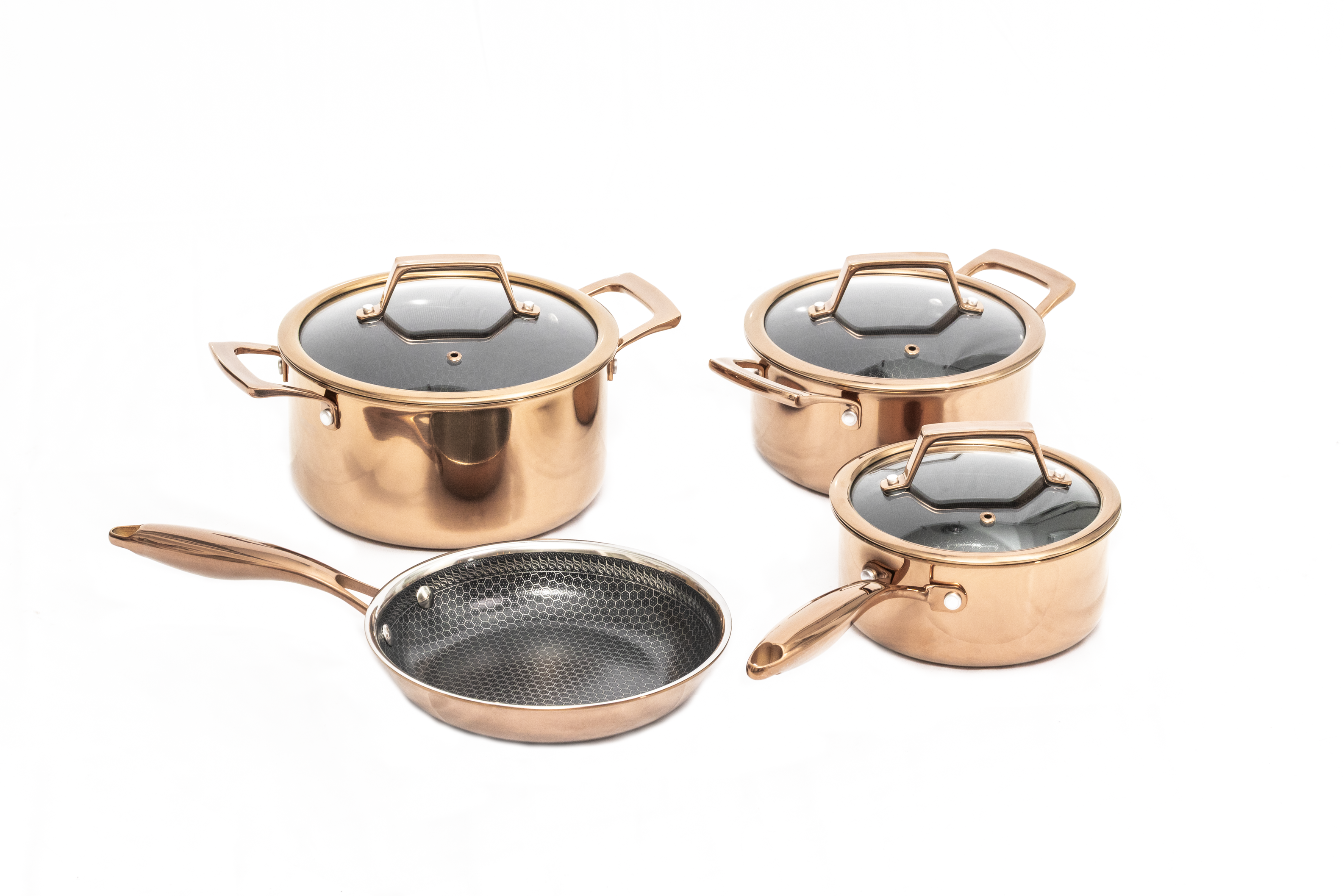 Hâws Santo Grytset 1,5 L, 2,2 L, 3,4 L & Stekpanna 20 cm med lock Hybridbeläggning Rose Gold