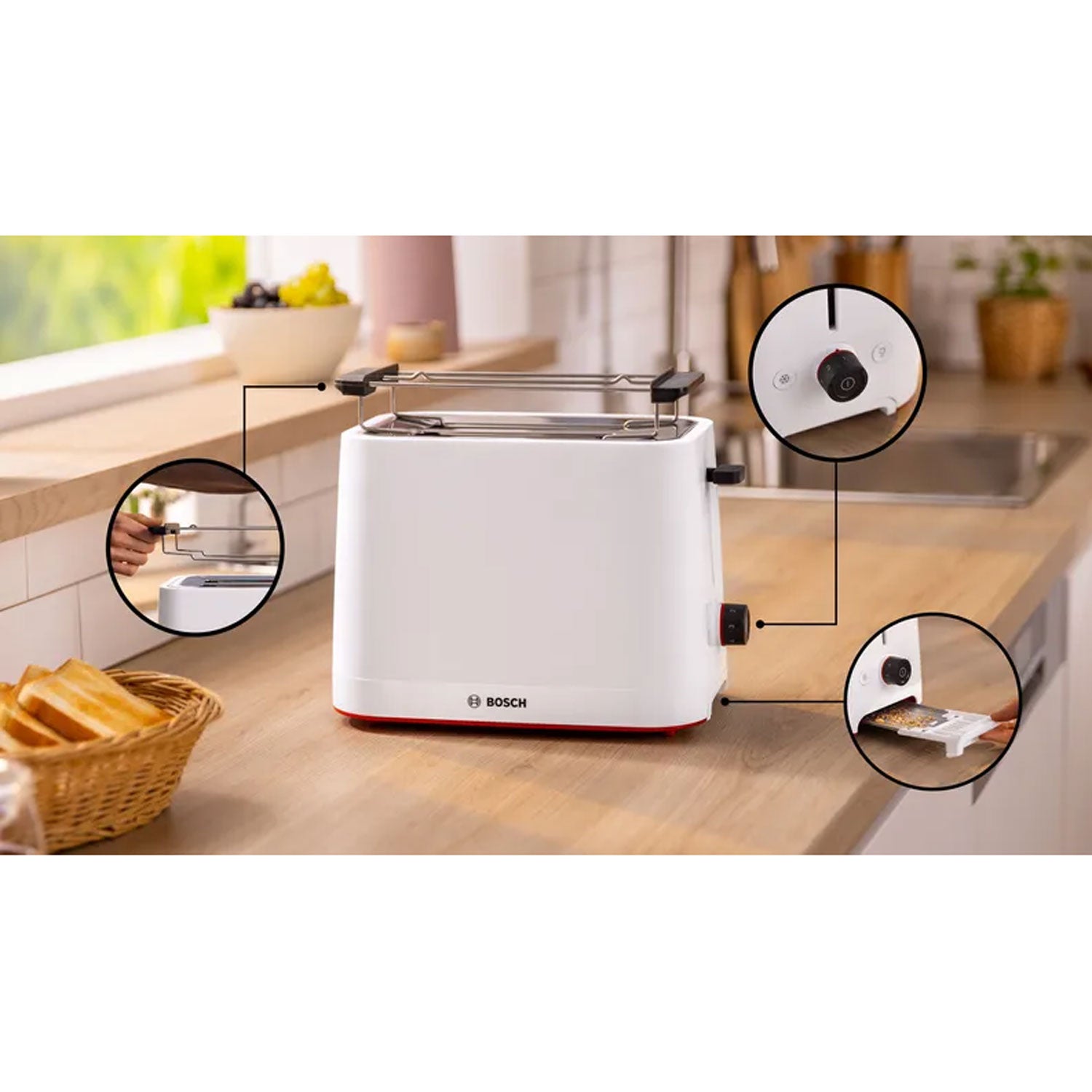 Bosch – Brödrost TAT3M121 Vit 950W Bagels Funktion.
