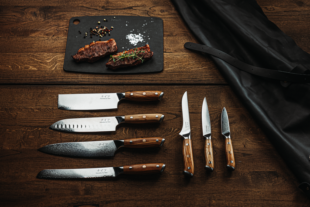 Damascus by Hâws Kock-, bröd-, santoku-, nakiri-, trancher-, universal- och örtkniv – 7 st – bild 2