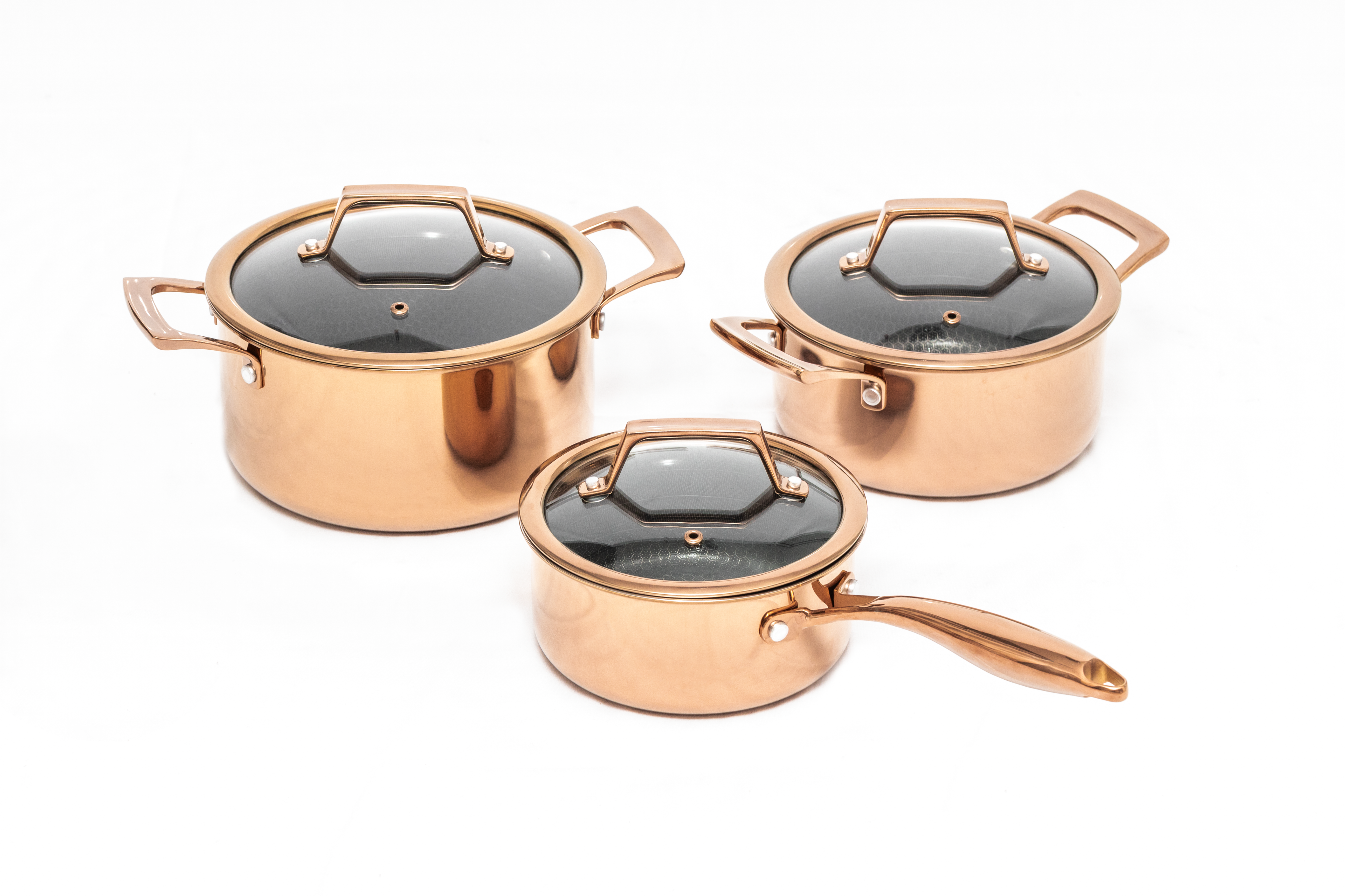 Hâws Santo Grytset 1,5 L, 2,2 L & 3,4 L med lock Hybridbeläggning Rose Gold