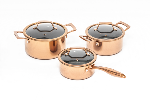 Hâws Santo Grytset 1,5 L, 2,2 L & 3,4 L med lock Hybridbeläggning Rose Gold