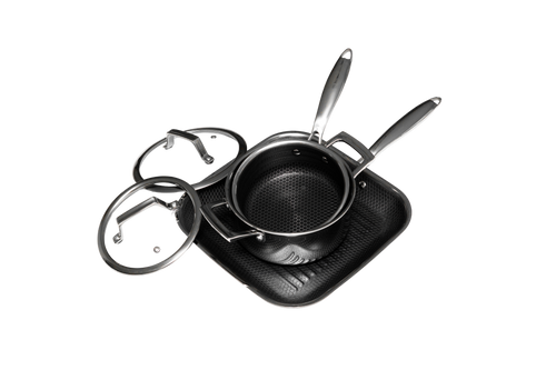 Hâws Santo Kastrull 1,5 L, Gryta 2,2 L med lock & Grillpanna 28 cm Hybridbeläggning – bild 2