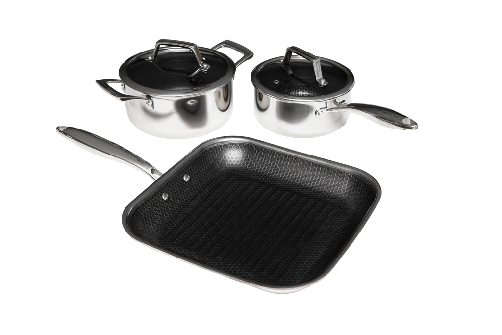 Hâws Santo Kastrull 1,5 L, Gryta 2,2 L med lock & Grillpanna 28 cm Hybridbeläggning