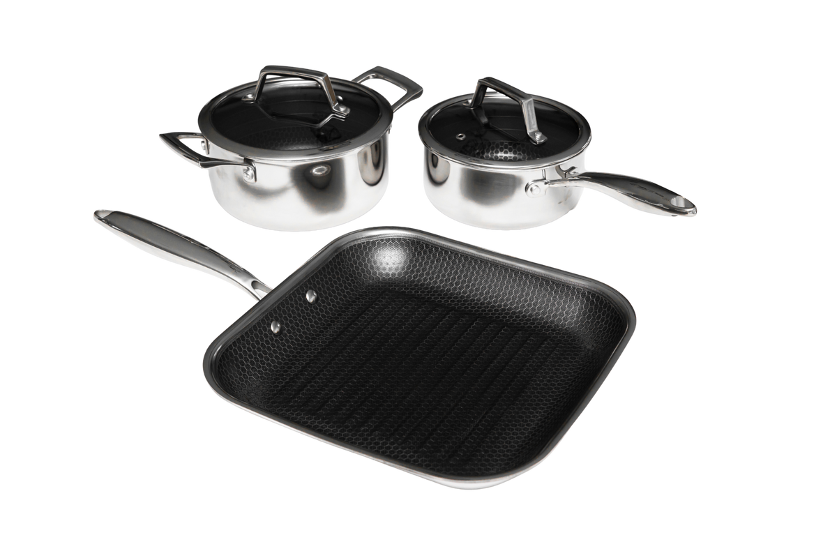 Hâws Santo Kastrull 1,5 L, Gryta 2,2 L med lock & Grillpanna 28 cm Hybridbeläggning