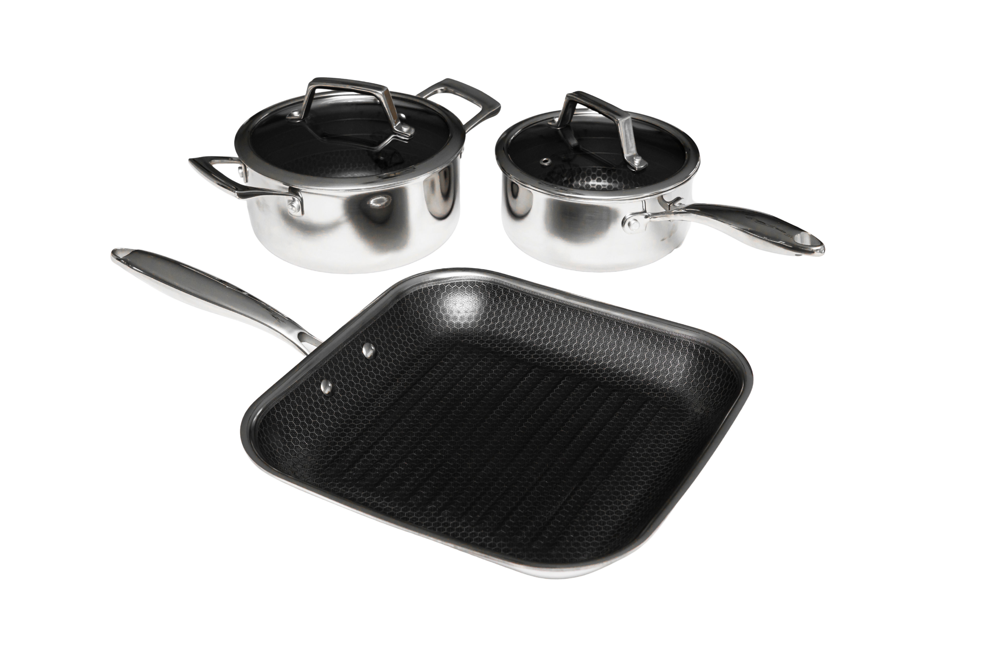 Hâws Santo Kastrull 1,5 L, Gryta 2,2 L med lock & Grillpanna 28 cm Hybridbeläggning