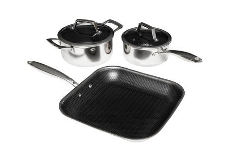 Hâws Santo Kastrull 1,5 L, Gryta 2,2 L med lock & Grillpanna 28 cm Hybridbeläggning