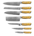 Damascus by Hâws Kock-, bröd-, santoku-, nakiri-, trancher-, universal- och örtkniv – 7 st