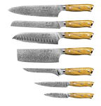 Damascus by Hâws Kock-, bröd-, santoku-, nakiri-, trancher-, universal- och örtkniv – 7 st