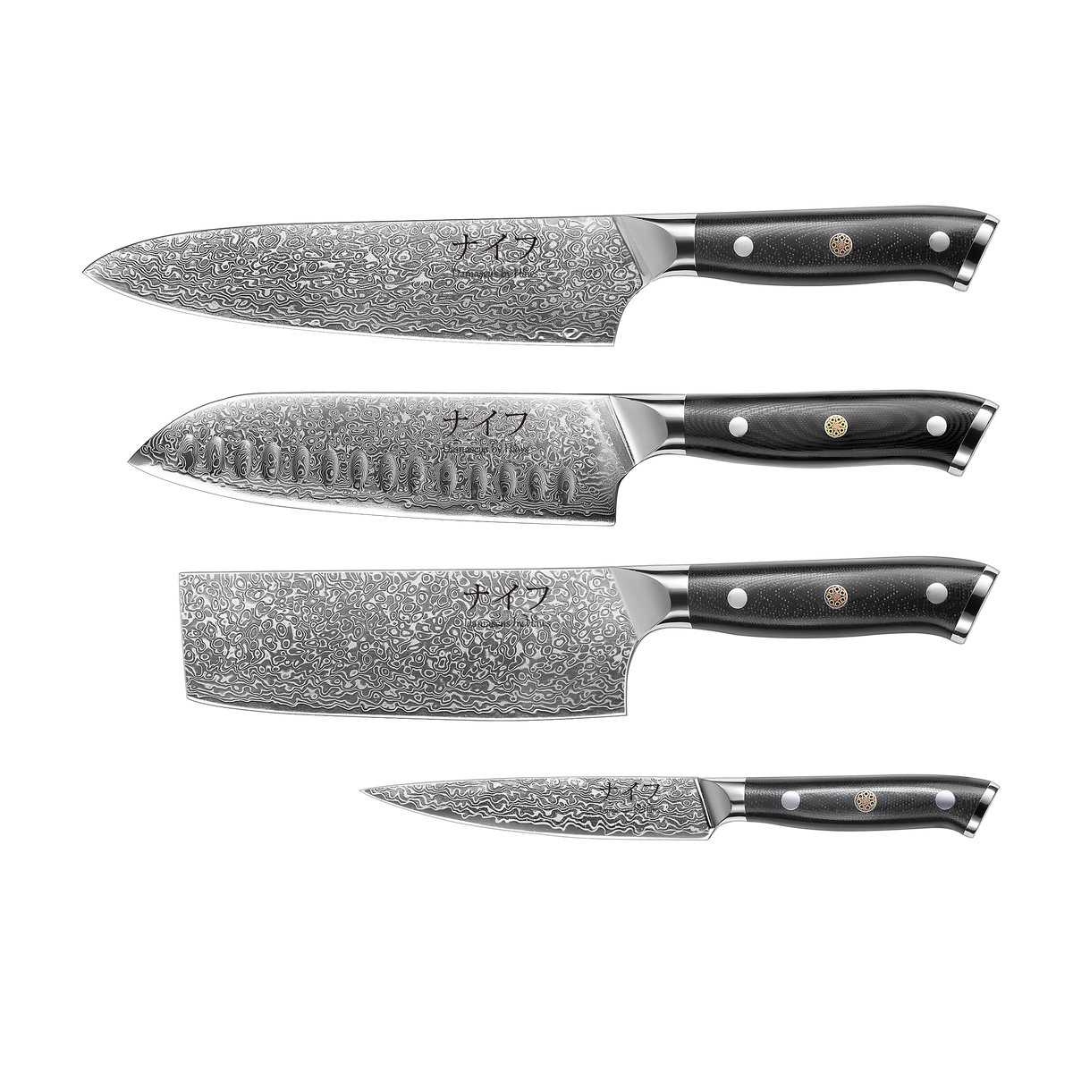 Damascus by Hâws Santokukniv 32 cm + Grönsakskniv 30 cm + Allkniv 24 cm G10