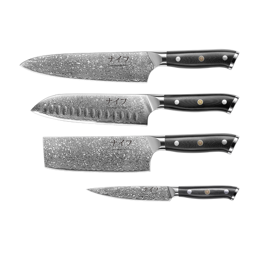 Damascus by Hâws Kockkniv 32 cm + Santokukniv + Grönsakskniv 30 cm + Allkniv 24 cm G10